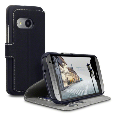 HTC 하나 소형 2를 위한 카드 홀더를 가진 까만 호리호리한 PU 가죽 지갑 HTC 셀룰라 전화 상자