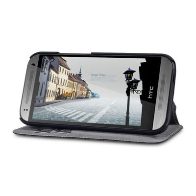 HTC 하나 소형 2를 위한 카드 홀더를 가진 까만 호리호리한 PU 가죽 지갑 HTC 셀룰라 전화 상자