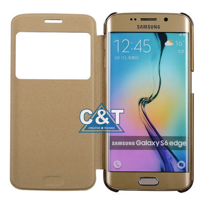 유일한 전망 창 손가락으로 튀김 내진성 PU 가죽 방탄 덮개, Samsung S6 가장자리 케이스