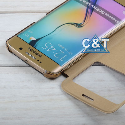 유일한 전망 창 손가락으로 튀김 내진성 PU 가죽 방탄 덮개, Samsung S6 가장자리 케이스