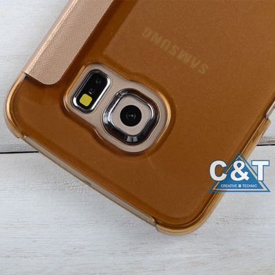 유일한 전망 창 손가락으로 튀김 내진성 PU 가죽 방탄 덮개, Samsung S6 가장자리 케이스